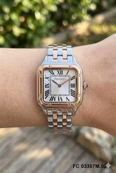 Ferrucci Kadın Kol Saati | 26 mm Çelik Kasa, Rose Gümüş Metal Kordon, Gümüş Kadran