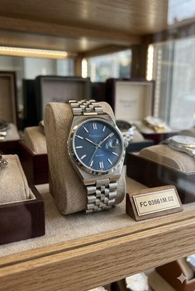 Ferrucci Modern Erkek Kol Saati | 40 mm Çelik Kasa, Gümüş Metal Kordon, Mavi Kadran