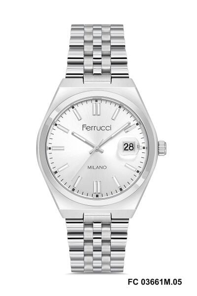 Ferrucci Modern Erkek Kol Saati | 40 mm Çelik Kasa, Gümüş Metal Kordon, Gümüş Kadran