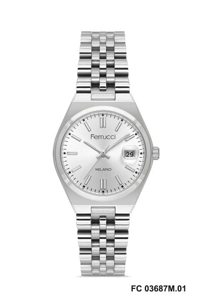 Ferrucci Modern ve Zarif Kadın Kol Saati | 30 mm Çelik Kasa, Gümüş Metal Kordon, Gümüş Kadran