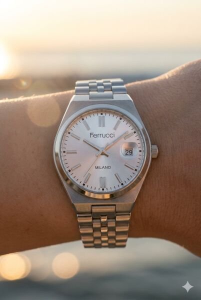 Ferrucci Modern ve Zarif Kadın Kol Saati | 30 mm Çelik Kasa, Gümüş Metal Kordon, Gümüş Kadran