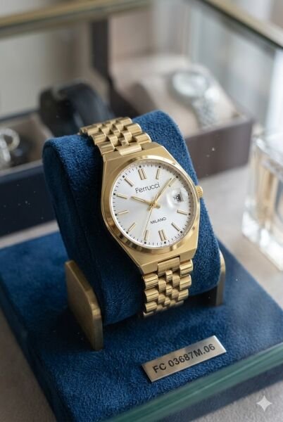 Ferrucci Modern ve Zarif Kadın Kol Saati | 30 mm Çelik Kasa, Altın Metal Kordon, Gümüş Kadran