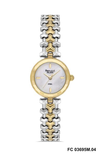 Ferrucci Zarif Tasarım Kadın Kol Saati | 26 mm Çelik Kasa, Altın Gümüş Metal Kordon, Beyaz Kadran