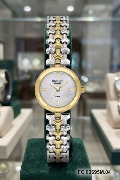 Ferrucci Zarif Tasarım Kadın Kol Saati | 26 mm Çelik Kasa, Altın Gümüş Metal Kordon, Beyaz Kadran