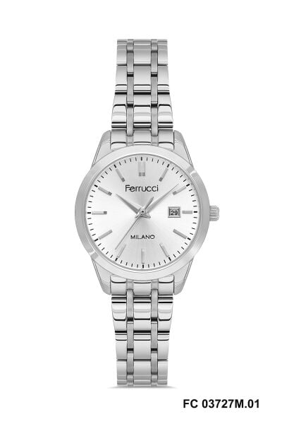 Ferrucci Yuvarlak Kasa Kadın Kol Saati | 31 mm Çelik Kasa, Gümüş Metal Kordon, Gümüş Kadran
