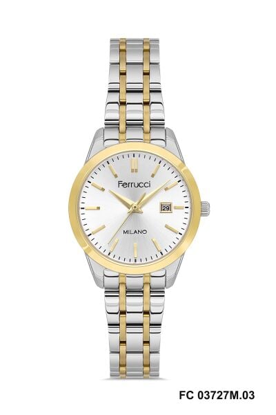Ferrucci Gümüş & Altın Kadın Kol Saati | 31 mm Çelik Kasa, Altın Gümüş Metal Kordon, Gümüş Kadran