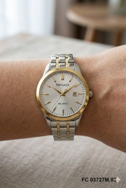 Ferrucci Gümüş & Altın Kadın Kol Saati | 31 mm Çelik Kasa, Altın Gümüş Metal Kordon, Gümüş Kadran