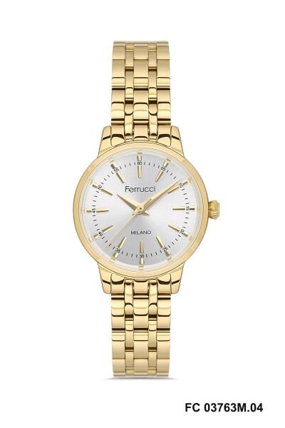 Ferrucci Şık Tasarım Kadın Kol Saati | 30 mm Çelik Kasa, Altın Metal Kordon, Gümüş Kadran