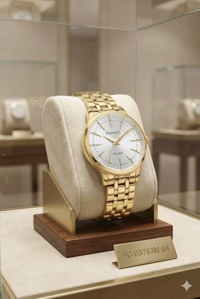 Ferrucci Şık Tasarım Kadın Kol Saati | 30 mm Çelik Kasa, Altın Metal Kordon, Gümüş Kadran