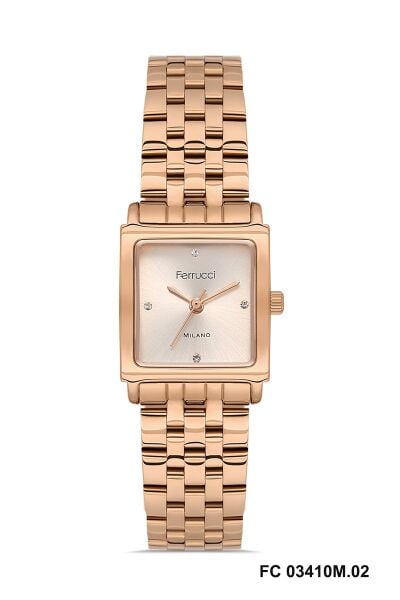 Ferrucci Rose Kare Kasa Kadın Kol Saati | 24 mm Çelik Kasa, Rose Metal Kordon, Rose Kadran
