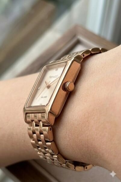 Ferrucci Rose Kare Kasa Kadın Kol Saati | 24 mm Çelik Kasa, Rose Metal Kordon, Rose Kadran