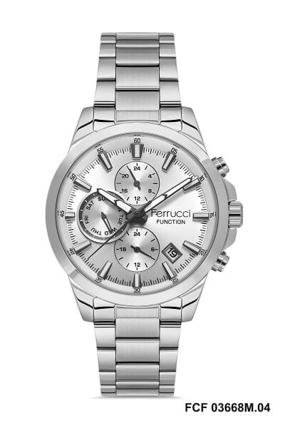 Ferrucci Gümüş Kasa Erkek Kol Saati | 42 mm Çelik Kasa, Gümüş Metal Kordon, Gümüş Kadran
