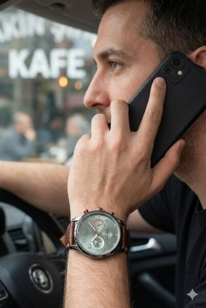 Ferrucci Kasa Erkek Kol Saati | 44 mm Çelik Kasa, Açık Kahverengi Deri Kordon, Yeşil Kadran