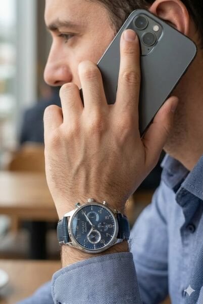 Ferrucci Kasa Erkek Kol Saati | 44 mm Çelik Kasa, Lacivert Deri Kordon, Lacivert Kadran