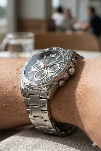 Ferrucci Function Erkek Kol Saati | 44 mm Çelik Kasa, Gümüş Çelik Kordon, Siyah Kadran