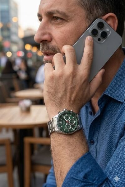 Ferrucci Modern Erkek Kol Saati | 44 mm Çelik Kasa, Gümüş Çelik Kordon, Yeşil Kadran