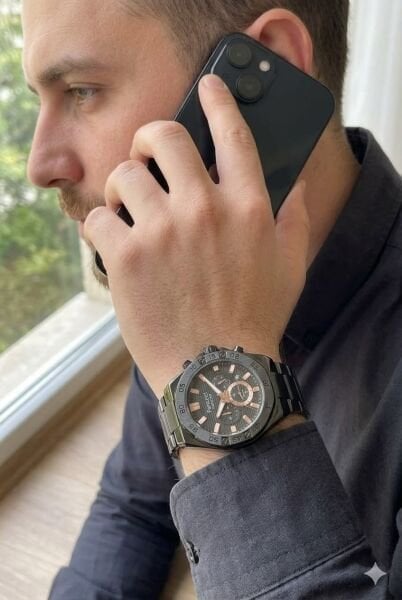 Ferrucci Modern Tasarım Erkek Kol Saati | 45 mm Çelik Kasa, Siyah Metal Kordon, Siyah Kadran