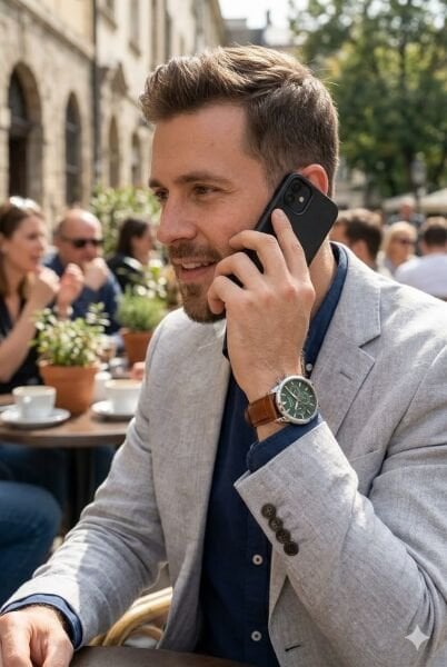 Ferrucci Modern Erkek Kol Saati | 45 mm Çelik Kasa, Açık Kahverengi Deri Kordon, Yeşil Kadran