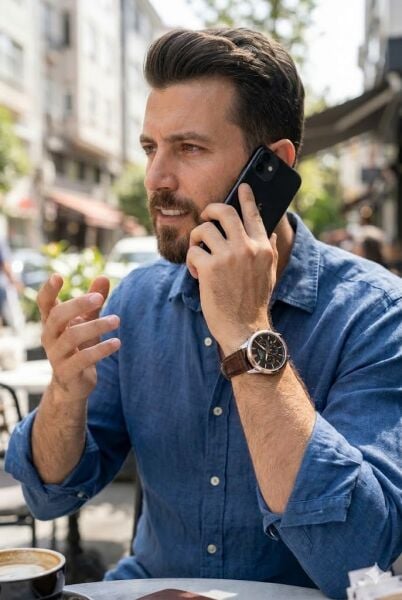 Ferrucci Klasik Erkek Kol Saati | 45 mm Çelik Kasa, Koyu Kahverengi Deri Kordon, Siyah Kadran