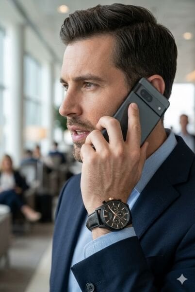 Ferrucci Erkek Kol Saati | 45 mm Çelik Kasa, Siyah Deri Kordon, Siyah Kadran