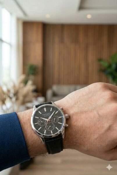 Ferrucci Modern Erkek Kol Saati | 45 mm Çelik Kasa, Siyah Deri Kordon, Siyah Kadran