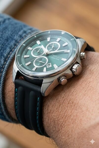 Ferrucci Erkek Kol Saati | 46 mm Çelik Kasa, Siyah Silikon Kordon, Turkuaz Kadran