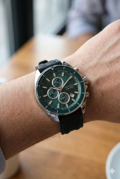 Ferrucci Erkek Kol Saati | 46 mm Çelik Kasa, Siyah Silikon Kordon, Turkuaz Kadran