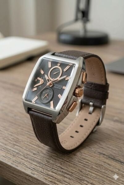 Ferrucci Modern Kasa Erkek Kol Saati | 42 mm Çelik Kasa, Koyu Kahverengi Deri Kordon, Kahverengi Kadran