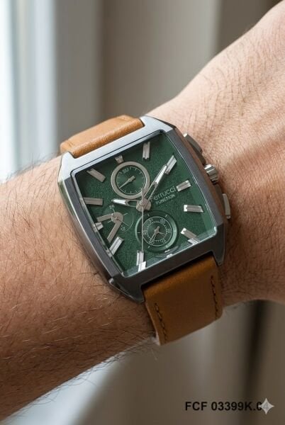 Ferrucci Şık Tasarım Erkek Kol Saati | 42 mm Çelik Kasa, Açık Kahverengi Deri Kordon, Koyu Gri Kadran