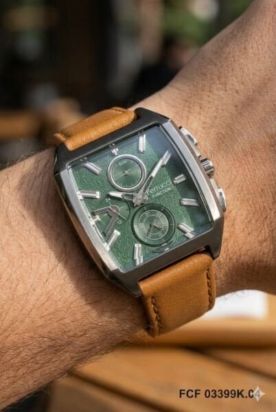 Ferrucci Şık Tasarım Erkek Kol Saati | 42 mm Çelik Kasa, Açık Kahverengi Deri Kordon, Koyu Gri Kadran