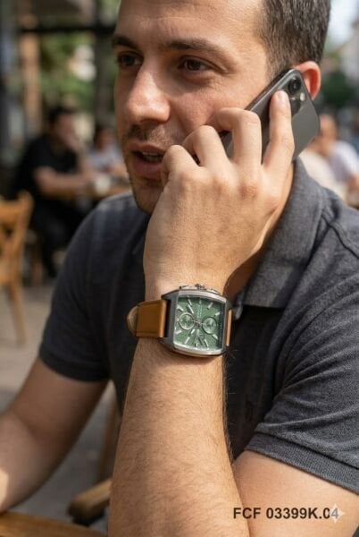 Ferrucci Şık Tasarım Erkek Kol Saati | 42 mm Çelik Kasa, Açık Kahverengi Deri Kordon, Koyu Gri Kadran