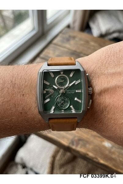 Ferrucci Şık Tasarım Erkek Kol Saati | 42 mm Çelik Kasa, Açık Kahverengi Deri Kordon, Koyu Gri Kadran