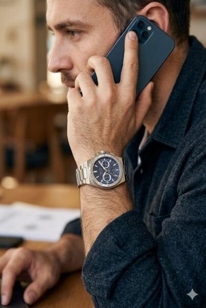 Ferrucci Gümüş Renk Erkek Kol Saati | 45 mm Çelik Kasa, Gümüş Metal Kordon, Lacivert Kadran