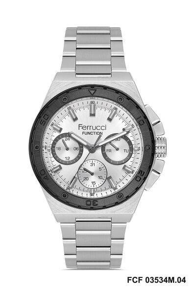 Ferrucci Modern Tasarım Erkek Kol Saati | 45 mm Çelik Kasa, Gümüş Metal Kordon, Gümüş Kadran