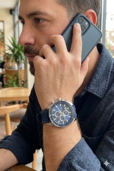 Ferrucci Sportif Erkek Kol Saati | 46 mm Çelik Kasa, Lacivert Silikon Kordon, Koyu Mavi Kadran