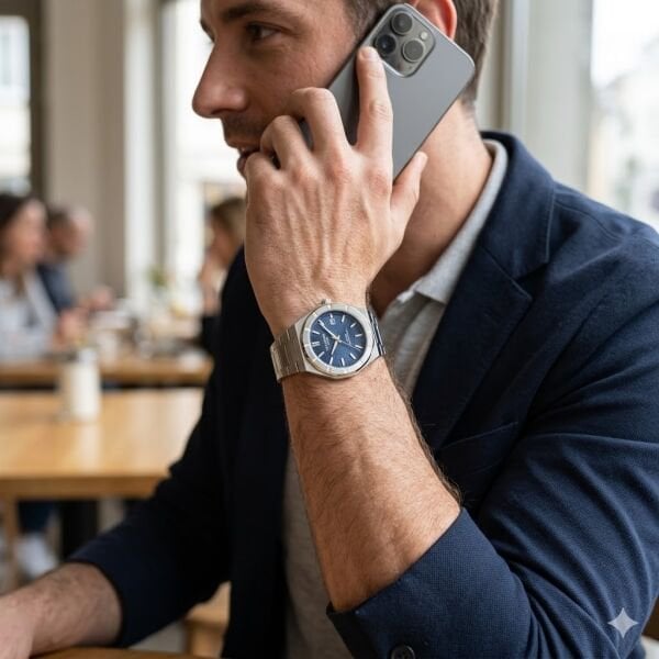 Lee Cooper Gümüş Yuvarlak Kasa Erkek Kol Saati | 45 mm Çelik Kasa, Gümüş Çelik Kordon, Mavi Kadran