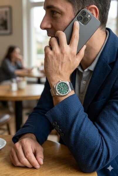 Lee Cooper Gümüş Renk Erkek Kol Saati | 45 mm Çelik Kasa, Gümüş Çelik Kordon, Yeşil Kadran