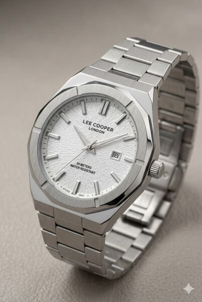 Lee Cooper Gümüş Renk Erkek Kol Saati | 45 mm Çelik Kasa, Gümüş Çelik Kordon, Gümüş Kadran