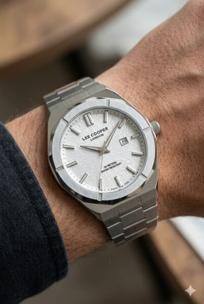 Lee Cooper Gümüş Renk Erkek Kol Saati | 45 mm Çelik Kasa, Gümüş Çelik Kordon, Gümüş Kadran