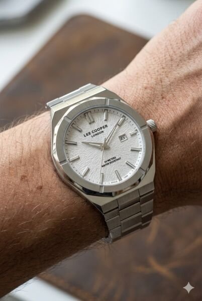 Lee Cooper Gümüş Renk Erkek Kol Saati | 45 mm Çelik Kasa, Gümüş Çelik Kordon, Gümüş Kadran
