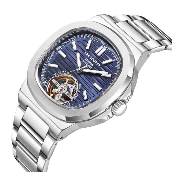 Lee Cooper Otomatik Mekanizma Erkek Kol Saati | 42 mm Çelik Kasa, Gümüş Çelik Kordon, Mavi Kadran