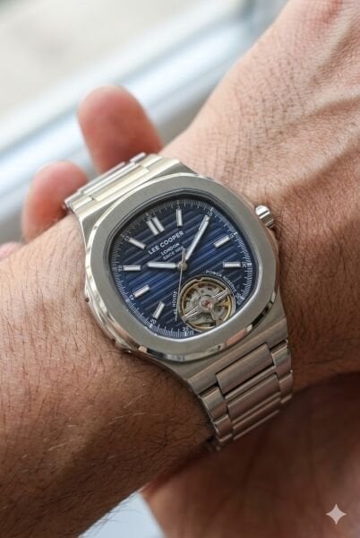 Lee Cooper Otomatik Mekanizma Erkek Kol Saati | 42 mm Çelik Kasa, Gümüş Çelik Kordon, Mavi Kadran