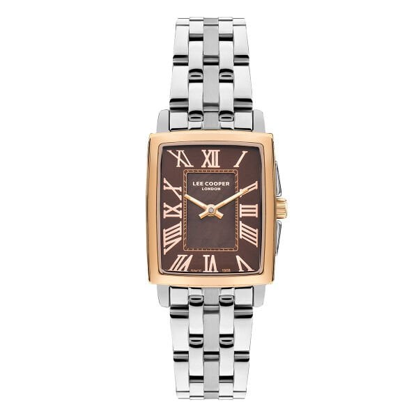 Lee Cooper Kadın Kol Saati | 22 mm Çelik Kasa, Gümüş Çelik Kordon, Kahverengi Kadran