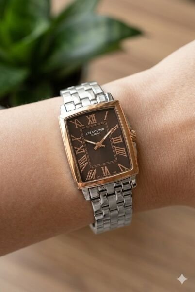 Lee Cooper Kadın Kol Saati | 22 mm Çelik Kasa, Gümüş Çelik Kordon, Kahverengi Kadran