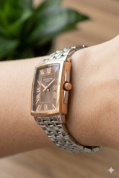 Lee Cooper Kadın Kol Saati | 22 mm Çelik Kasa, Gümüş Çelik Kordon, Kahverengi Kadran