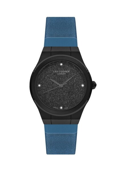 Lee Cooper Kadın Kol Saati | 35 mm Çelik Kasa, Mavi Deri Kordon, Siyah Kadran