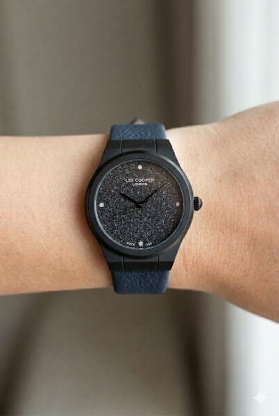 Lee Cooper Kadın Kol Saati | 35 mm Çelik Kasa, Mavi Deri Kordon, Siyah Kadran