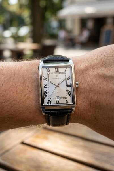 Gant Silver Dikdörtgen Kasa Erkek Kol Saati | 28.5 mm Çelik Kasa, Siyah Deri Kordon, Gümüş Kadran