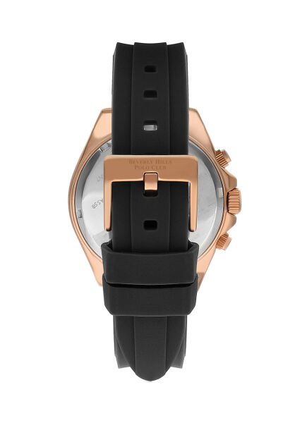 Beverly Hills Polo Club Rose Gold Erkek Kol Saati | 42 mm Çelik Kasa, Siyah Silikon Kordon, Siyah Kadran