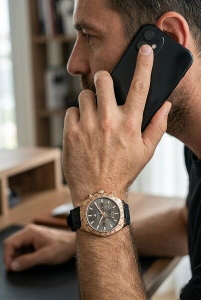 Beverly Hills Polo Club Rose Gold Erkek Kol Saati | 42 mm Çelik Kasa, Siyah Silikon Kordon, Siyah Kadran